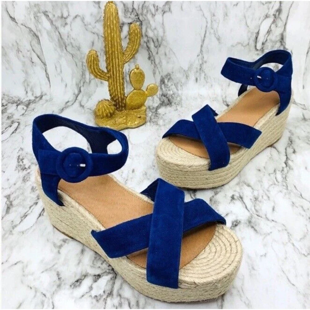 Halogen Emery Platform Espadrille Sandal In Navy Suede Women's Size 9 New